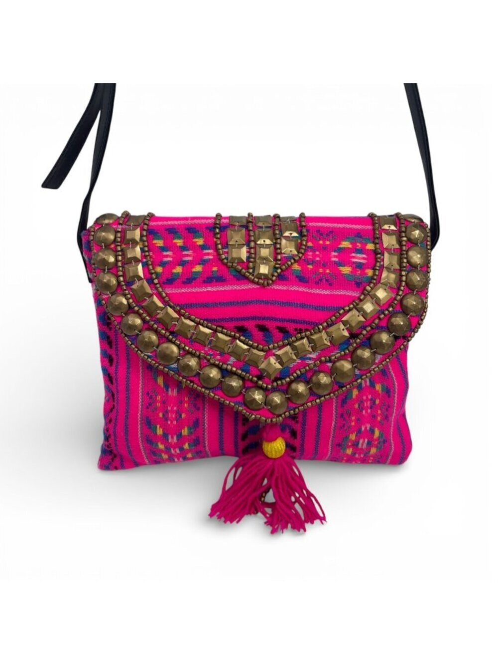 Hot Pink Boho Embellished Lightweight Crossbody Bag W/Tassel – Festival Vibes